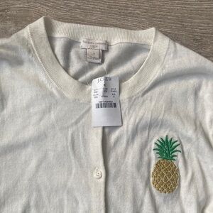J. Crew Ivory Cardigan with Pineapple Detail